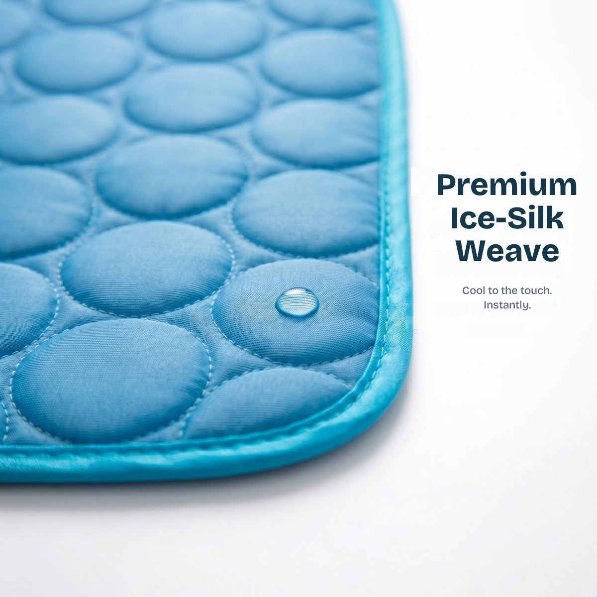 Close-up of the Coolden mat's premium ice-silk quilted weave, cool to the touch instantly