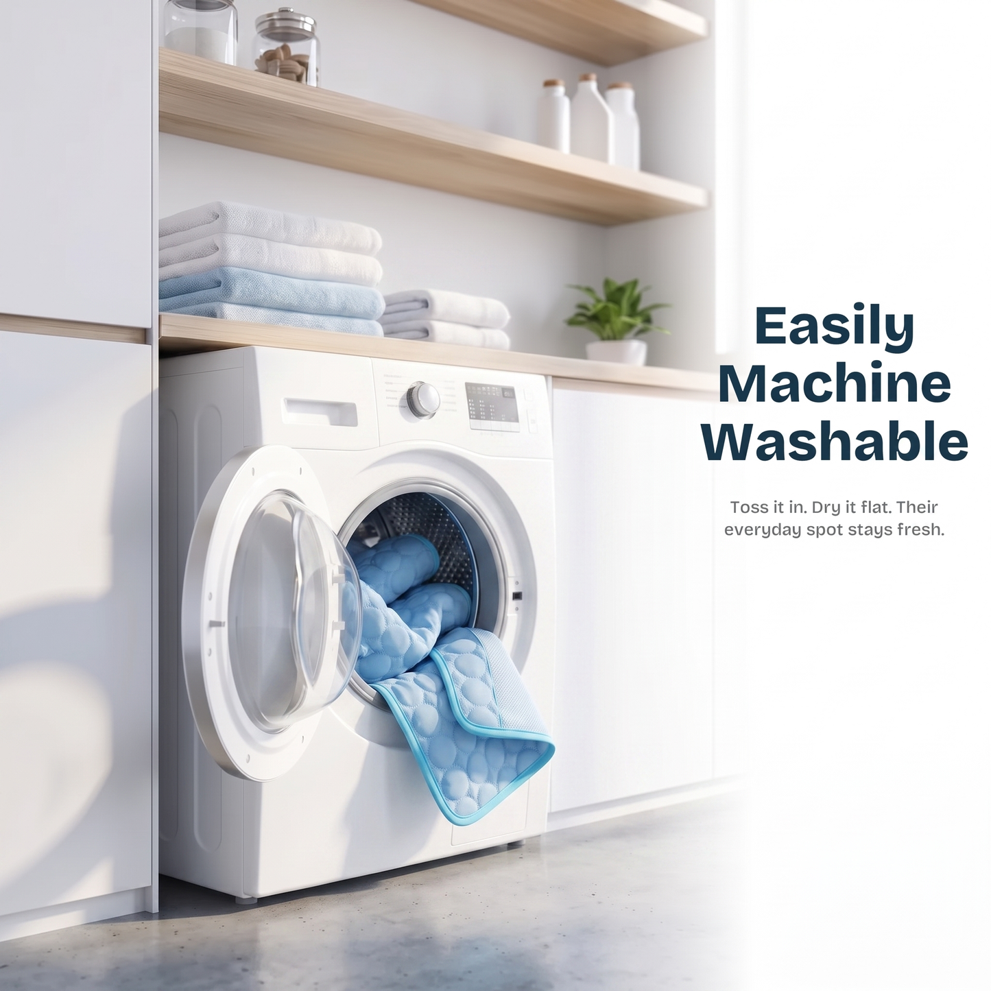 The Coolden cooling mat loaded inside a washing machine drum - easily machine washable