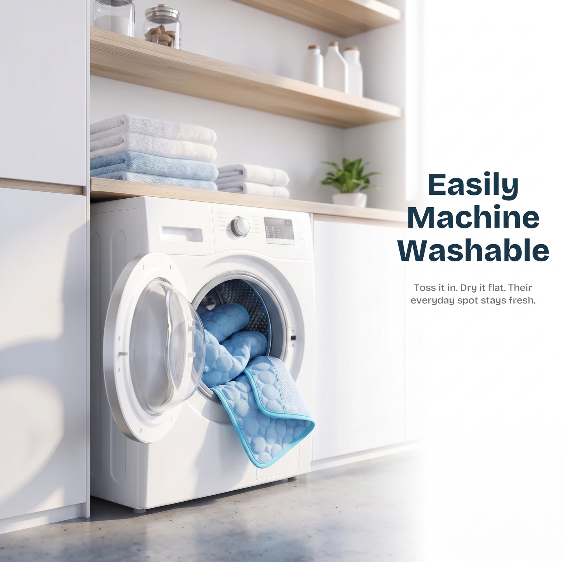 The Coolden cooling mat loaded inside a washing machine drum - easily machine washable