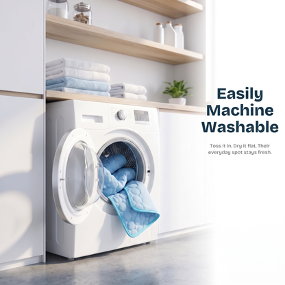 The Coolden cooling mat loaded inside a washing machine drum - easily machine washable